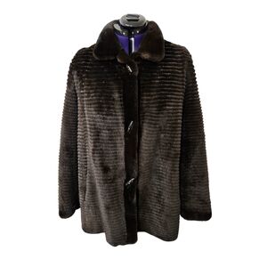 Vintage Sheared Mahogany Mink Fur Reversable Coat Toggle Buttons